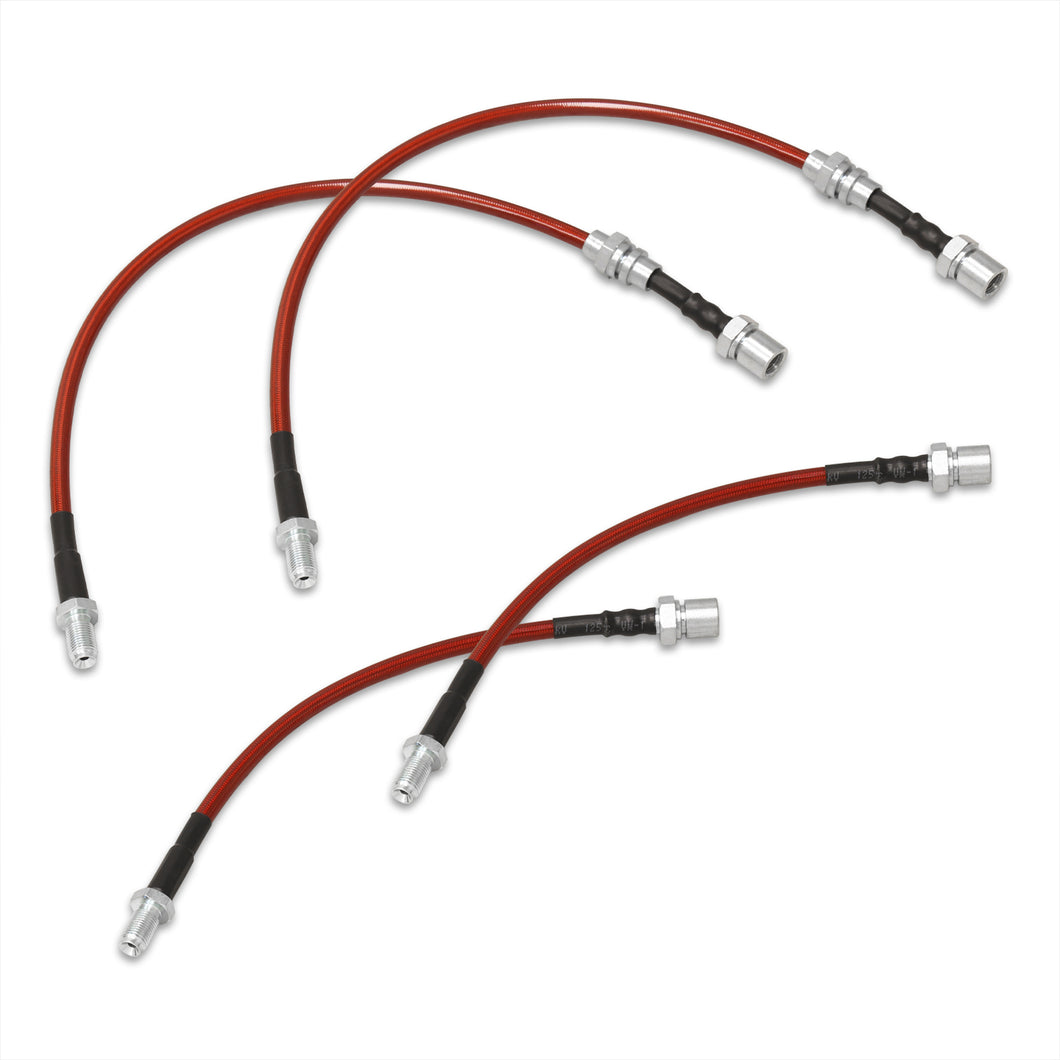 Toyota Corolla 1984-1987 Stainless Steel Braided Oil Brake Lines Red (Models with Rear Drum Brakes Only)