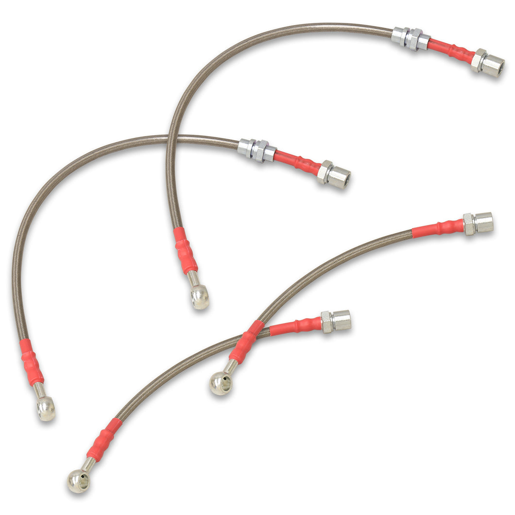 Toyota Corolla 1988-1992 Stainless Steel Braided Oil Brake Lines Silver (Models with Rear Disc Only)