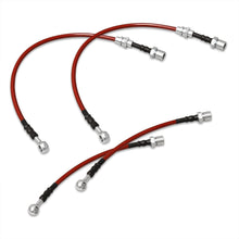 Load image into Gallery viewer, Toyota Corolla 1988-1992 Stainless Steel Braided Oil Brake Lines Red (Models with Rear Disc Only)
