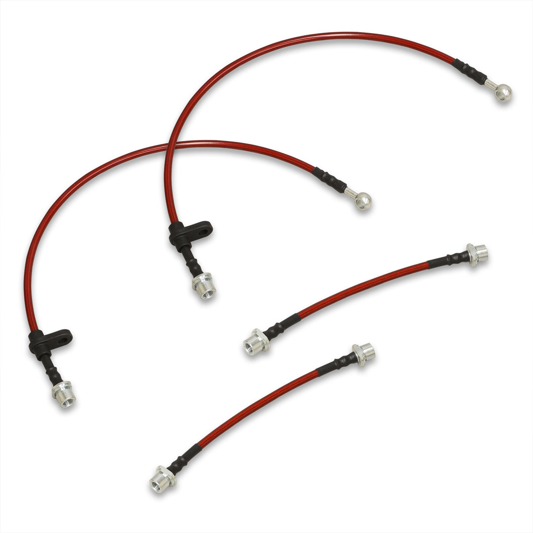 Toyota Corolla 2003-2008 Stainless Steel Braided Oil Brake Lines Red (Models with Rear Drum Brakes Only)