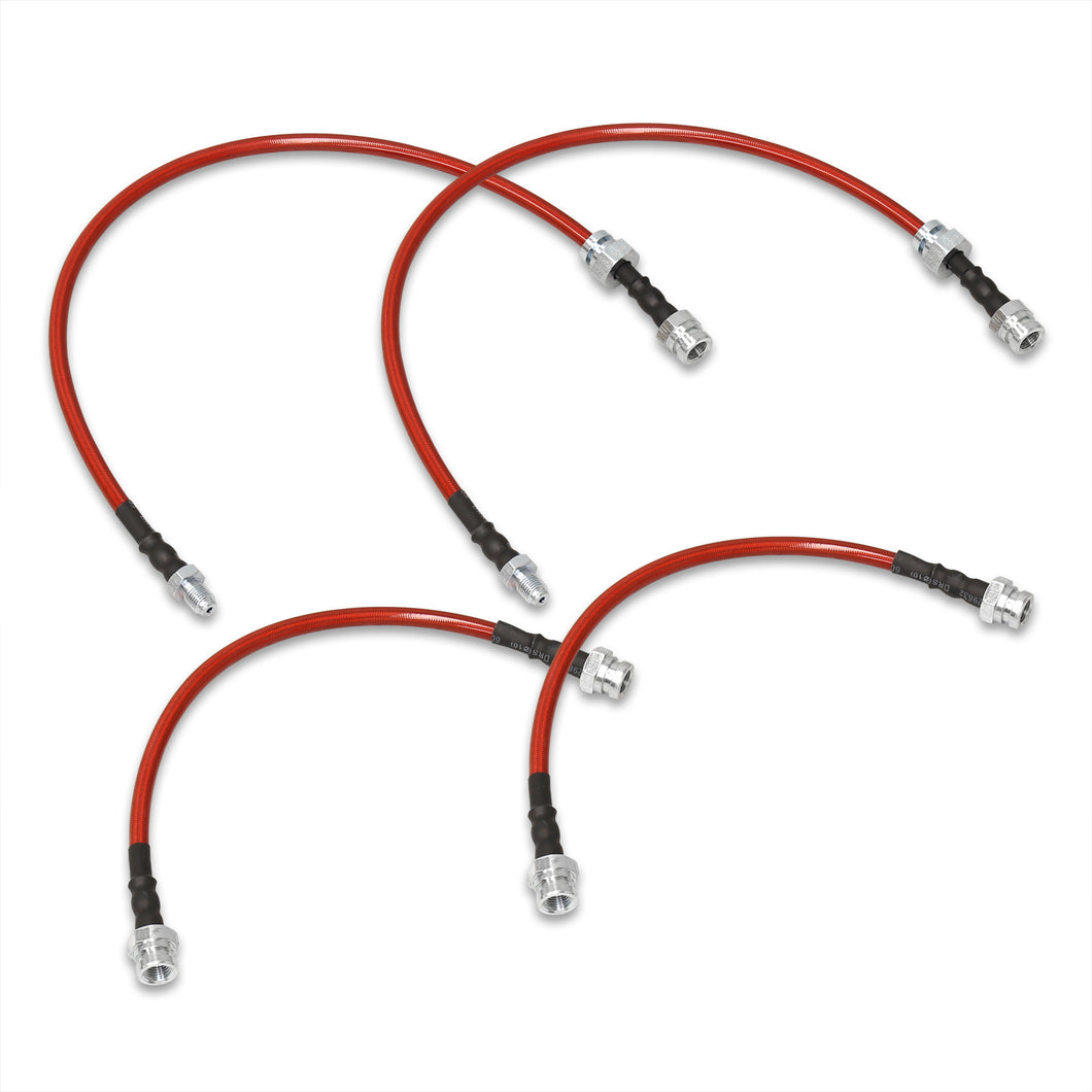 Mazda RX7 1981-1983 Stainless Steel Braided Oil Brake Lines Red (Models with Rear Drum Brakes Only)