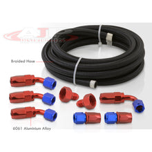 Load image into Gallery viewer, Nylon Braided Fuel Line 162&quot; with 8pcs An Fitting Adapter Kit Silver Hose Red/Blue Fittings
