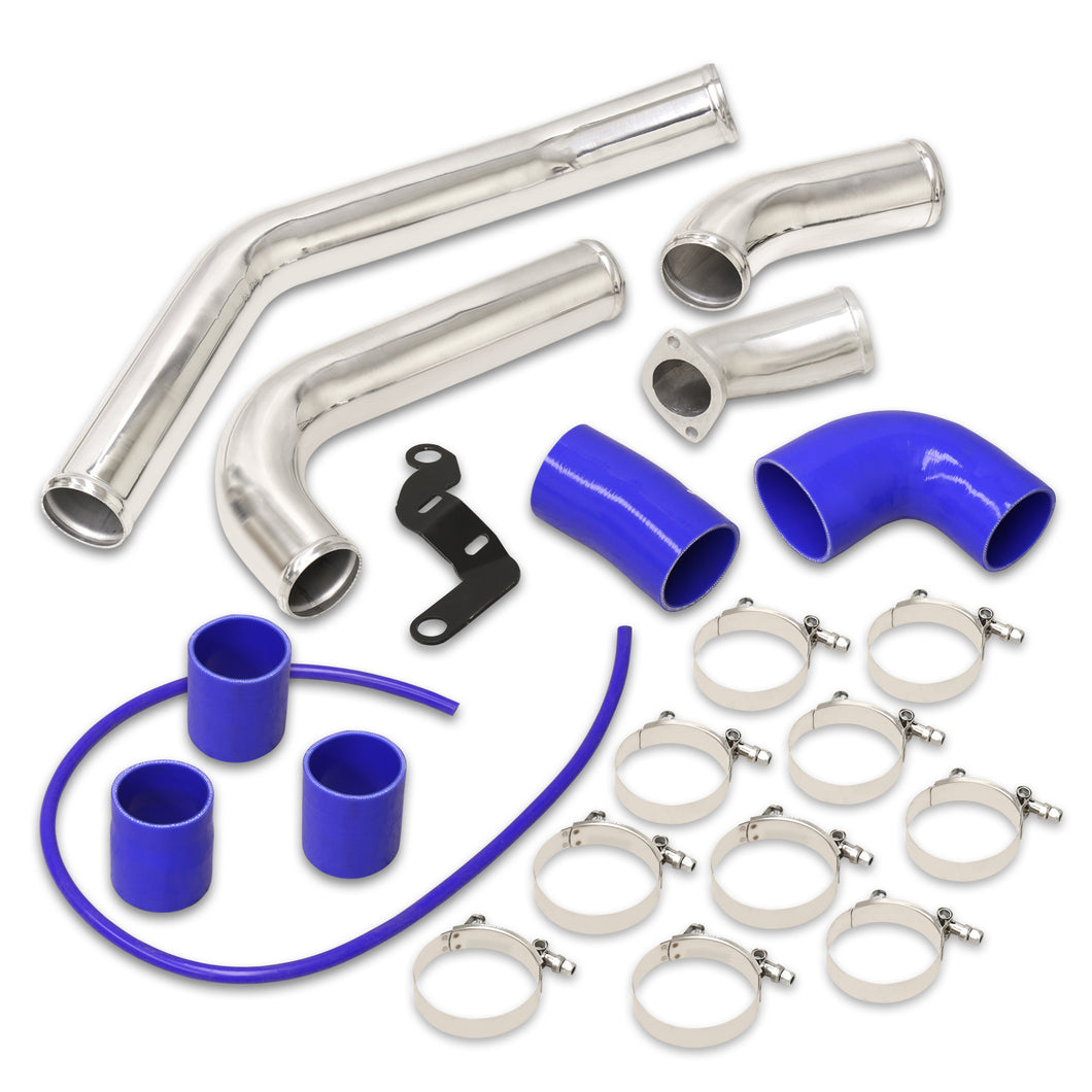 Mitubishi Lancer Evo X 2008-2015 Bolt-On Aluminum Polished Piping Kit + Blue Couplers