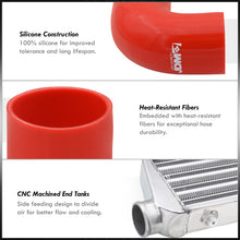 Load image into Gallery viewer, Universal 2.5" 8 Pieces Aluminum Piping Kit Black (x2 Straight / x2 90 Degree / x2 120 Degree / x2 135 Degree) + SIlicone Couplers Red + Universal Aluminum Intercooler (Tube &amp; Fin | Overall: 27.5" x 7.0" x 2.5" | Core: 21.5" x 7.0" x 2.25")
