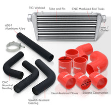 Load image into Gallery viewer, Universal 3&quot; 8 Pieces Aluminum Piping Kit Black (x2 Straight / x2 90 Degree / x2 120 Degree / x2 135 Degree) + Silicone Couplers Red + Universal Aluminum Intercooler (Tube &amp; Fin | Overall: 30.75&quot; x 11.75&quot; x 3.0&quot; | Core: 23.5&quot; x 11.75&quot; x 3.0&quot;)
