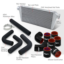 Load image into Gallery viewer, Universal 3&quot; 8 Pieces Aluminum Piping Kit Black (x2 Straight / x2 90 Degree / x2 120 Degree / x2 135 Degree) + Silicone Couplers Black + Universal Aluminum Intercooler (Bar &amp; Plate | Overall: 31.0&quot; x 11.75&quot; x 3.0&quot; | Core: 23.0&quot; x 11.0&quot; x 3.0&quot;)
