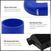 Load image into Gallery viewer, Universal 2.5&quot; 8 Pieces Aluminum Piping Kit Polished (x2 Straight / x2 90 Degree / x2 120 Degree / x2 135 Degree) + Silicone Couplers Blue + Universal Aluminum Intercooler Black (Tube &amp; Fin | Overall: 27.5&quot; x 7.0&quot; x 2.5&quot; | Core: 21.5&quot; x 7.0&quot; x 2.25&quot;)
