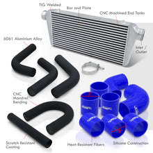 Load image into Gallery viewer, Universal 3&quot; 8 Pieces Aluminum Piping Kit Black (x2 Straight / x2 90 Degree / x2 135 Degree / x2 U-Pipe) + Silicone Couplers Blue + Universal Aluminum Intercooler (Bar &amp; Plate | Overall: 31.0&quot; x 11.75&quot; x 3.0&quot; | Core: 23.0&quot; x 11.0&quot; x 3.0&quot;)
