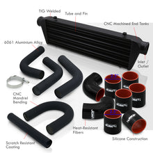 Load image into Gallery viewer, Universal 2.5&quot; 8 Pieces Aluminum Piping Kit Black (x2 Straight / x2 90 Degree / x2 135 Degree / x2 U-Pipe) + SIlicone Couplers Black + Universal Aluminum Intercooler Black (Tube &amp; Fin | Overall: 27.5&quot; x 7.0&quot; x 2.5&quot; | Core: 21.5&quot; x 7.0&quot; x 2.25&quot;)
