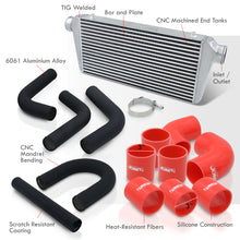 Load image into Gallery viewer, Universal 3&quot; 8 Pieces Aluminum Piping Kit Black (x2 Straight / x2 90 Degree / x2 135 Degree / x2 U-Pipe) + Silicone Couplers Red + Universal Aluminum Intercooler (Bar &amp; Plate | Overall: 31.0&quot; x 11.75&quot; x 3.0&quot; | Core: 23.0&quot; x 11.0&quot; x 3.0&quot;)
