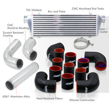 Load image into Gallery viewer, Universal 2.5&quot; 12 Pieces Aluminum Piping Kit Polished (x2 Straight / x6 90 Degree Long / x4 90 Degree Short) + Silicone Couplers Black + Universal Aluminum Intercooler (Bar &amp; Plate | Overall: 27.5&quot; x 7.0&quot; x 2.5&quot; | Core: 21.5&quot; x 7.0&quot; x 2.25&quot;)
