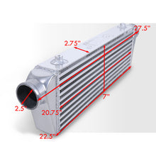 Load image into Gallery viewer, Universal 2.5&quot; 12 Pieces Aluminum Piping Kit Polished (x2 Straight / x6 90 Degree Long / x4 90 Degree Short) + Silicone Couplers Red + Universal Aluminum Intercooler (Bar &amp; Plate | Overall: 27.5&quot; x 7.0&quot; x 2.5&quot; | Core: 21.5&quot; x 7.0&quot; x 2.25&quot;)
