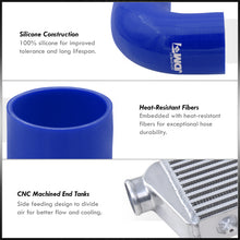 Load image into Gallery viewer, Universal 2.5&quot; 8 Pieces Aluminum Piping Kit Polished (x2 Straight / x2 90 Degree / x2 120 Degree / x2 135 Degree) + Silicone Couplers Blue + Universal Aluminum Intercooler (Bar &amp; Plate | Overall: 27.5&quot; x 7.0&quot; x 2.5&quot; | Core: 21.5&quot; x 7.0&quot; x 2.25&quot;)
