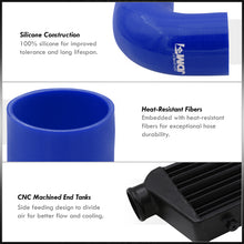 Load image into Gallery viewer, Universal 2.5&quot; 12 Pieces Aluminum Piping Kit Polished (x2 Straight / x6 90 Degree Long / x4 90 Degree Short) + SIlicone Couplers Blue + Universal Aluminum Intercooler Black (Tube &amp; Fin | Overall: 27.5&quot; x 7.0&quot; x 2.5&quot; | Core: 21.5&quot; x 7.0&quot; x 2.25&quot;)
