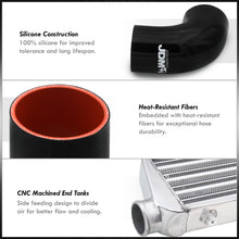 Load image into Gallery viewer, Universal 2.5" 8 Pieces Aluminum Piping Kit Black (x2 Straight / x2 90 Degree / x2 120 Degree / x2 135 Degree) + SIlicone Couplers Black + Universal Aluminum Intercooler (Tube &amp; Fin | Overall: 27.5" x 7.0" x 2.5" | Core: 21.5" x 7.0" x 2.25")
