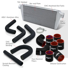 Load image into Gallery viewer, Universal 3&quot; 8 Pieces Aluminum Piping Kit Black (x2 Straight / x2 90 Degree / x2 135 Degree / x2 U-Pipe) + Silicone Couplers Black + Universal Aluminum Intercooler (Bar &amp; Plate | Overall: 31.0&quot; x 11.75&quot; x 3.0&quot; | Core: 23.0&quot; x 11.0&quot; x 3.0&quot;)
