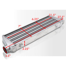 Load image into Gallery viewer, Universal 2.5&quot; 12 Pieces Aluminum Piping Kit Chrome (x2 Straight / x6 90 Degree Long / x4 90 Degree Short) + Silicone Couplers Red + Universal Aluminum Intercooler (Tube &amp; Fin | Overall: 27.5&quot; x 7.0&quot; x 2.5&quot; | Core: 21.5&quot; x 7.0&quot; x 2.25&quot;)
