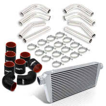 Load image into Gallery viewer, Universal 3&quot; 8 Pieces Aluminum Piping Kit Polished (x2 Straight / x2 90 Degree / x2 120 Degree / x2 135 Degree) + Silicone Couplers Black + Universal Aluminum Intercooler (Bar &amp; Plate | Overall: 31.0&quot; x 11.75&quot; x 3.0&quot; | Core: 23.0&quot; x 11.0&quot; x 3.0&quot;)
