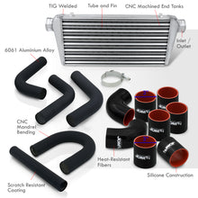 Load image into Gallery viewer, Universal 3&quot; 8 Pieces Aluminum Piping Kit Black (x2 Straight / x2 90 Degree / x2 135 Degree / x2 U-Pipe) + Silicone Couplers Black + Universal Aluminum Intercooler (Tube &amp; Fin | Overall: 30.75&quot; x 11.75&quot; x 3.0&quot; | Core: 23.5&quot; x 11.75&quot; x 3.0&quot;)
