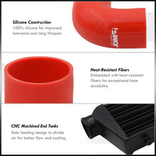 Load image into Gallery viewer, Universal 2.5&quot; 8 Pieces Aluminum Piping Kit Polished (x2 Straight / x2 90 Degree / x2 120 Degree / x2 135 Degree) + Silicone Couplers Red + Universal Aluminum Intercooler Black (Tube &amp; Fin | Overall: 27.5&quot; x 7.0&quot; x 2.5&quot; | Core: 21.5&quot; x 7.0&quot; x 2.25&quot;)
