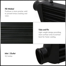 Load image into Gallery viewer, Universal 2.5&quot; 8 Pieces Aluminum Piping Kit Polished (x2 Straight / x2 90 Degree / x2 120 Degree / x2 135 Degree) + Silicone Couplers Red + Universal Aluminum Intercooler Black (Tube &amp; Fin | Overall: 27.5&quot; x 7.0&quot; x 2.5&quot; | Core: 21.5&quot; x 7.0&quot; x 2.25&quot;)
