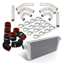 Load image into Gallery viewer, Universal 3&quot; 8 Pieces Aluminum Piping Kit Polished (x2 Straight / x2 90 Degree / x2 135 Degree / x2 U-Pipe) + Silicone Couplers Black + Universal Aluminum Intercooler (Bar &amp; Plate | Overall: 31.0&quot; x 11.75&quot; x 3.0&quot; | Core: 23.0&quot; x 11.0&quot; x 3.0&quot;)
