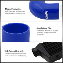 Load image into Gallery viewer, Universal 2.5" 8 Pieces Aluminum Piping Kit Black (x2 Straight / x2 90 Degree / x2 120 Degree / x2 135 Degree) + SIlicone Couplers Blue + Universal Aluminum Intercooler Black (Tube &amp; Fin | Overall: 27.5" x 7.0" x 2.5" | Core: 21.5" x 7.0" x 2.25")
