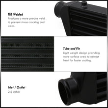 Load image into Gallery viewer, Universal 2.5" 8 Pieces Aluminum Piping Kit Black (x2 Straight / x2 90 Degree / x2 120 Degree / x2 135 Degree) + SIlicone Couplers Blue + Universal Aluminum Intercooler Black (Tube &amp; Fin | Overall: 27.5" x 7.0" x 2.5" | Core: 21.5" x 7.0" x 2.25")
