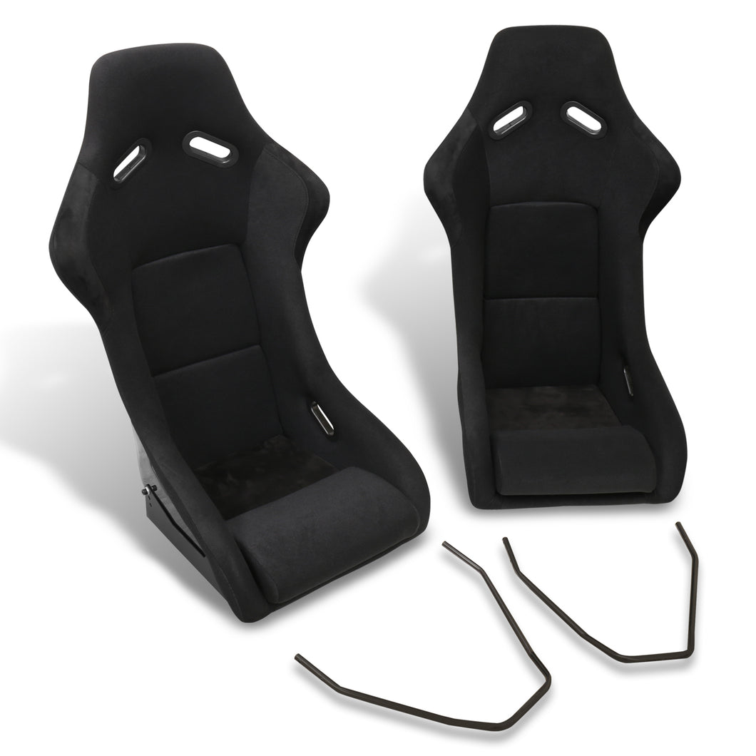Universal SPG Style Bucket Racing Seats + Sliders Black Cloth