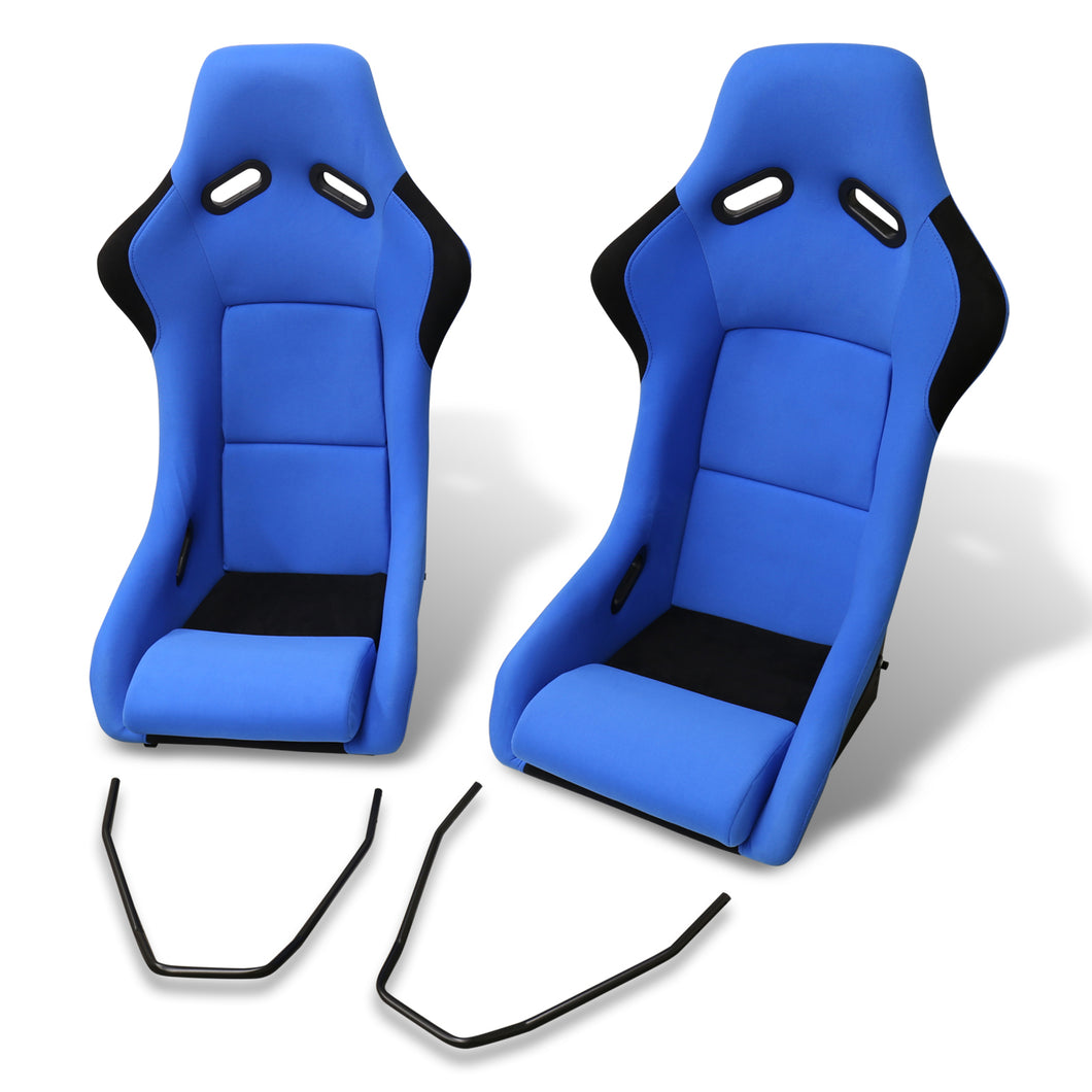 Universal SPG Style Bucket Racing Seats + Sliders Blue Cloth