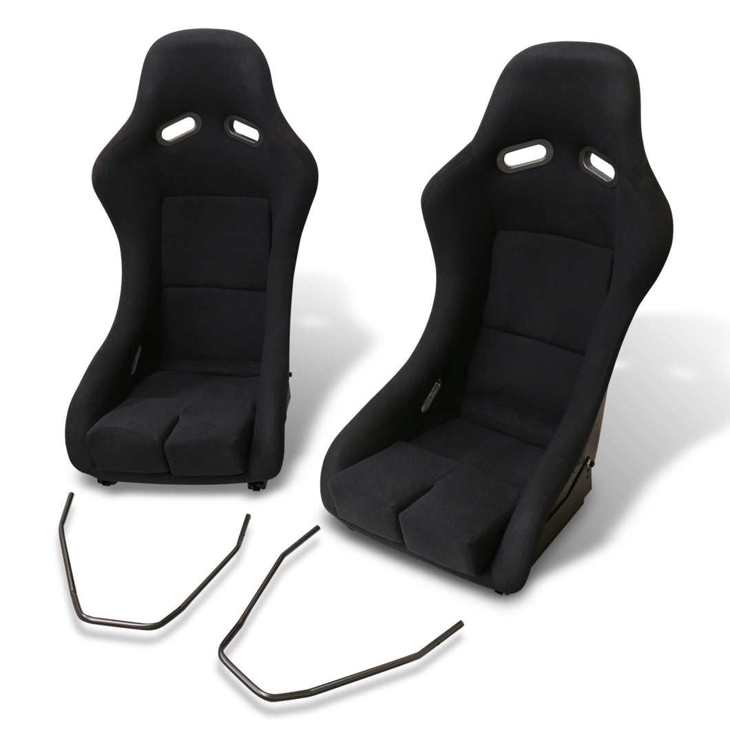 Universal Low Max Style Bucket Racing Seats + Sliders Black Cloth