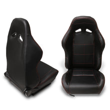 Load image into Gallery viewer, Universal Reclinable PVC Leather Racing Seats + Sliders Black Cloth with Red Stitching
