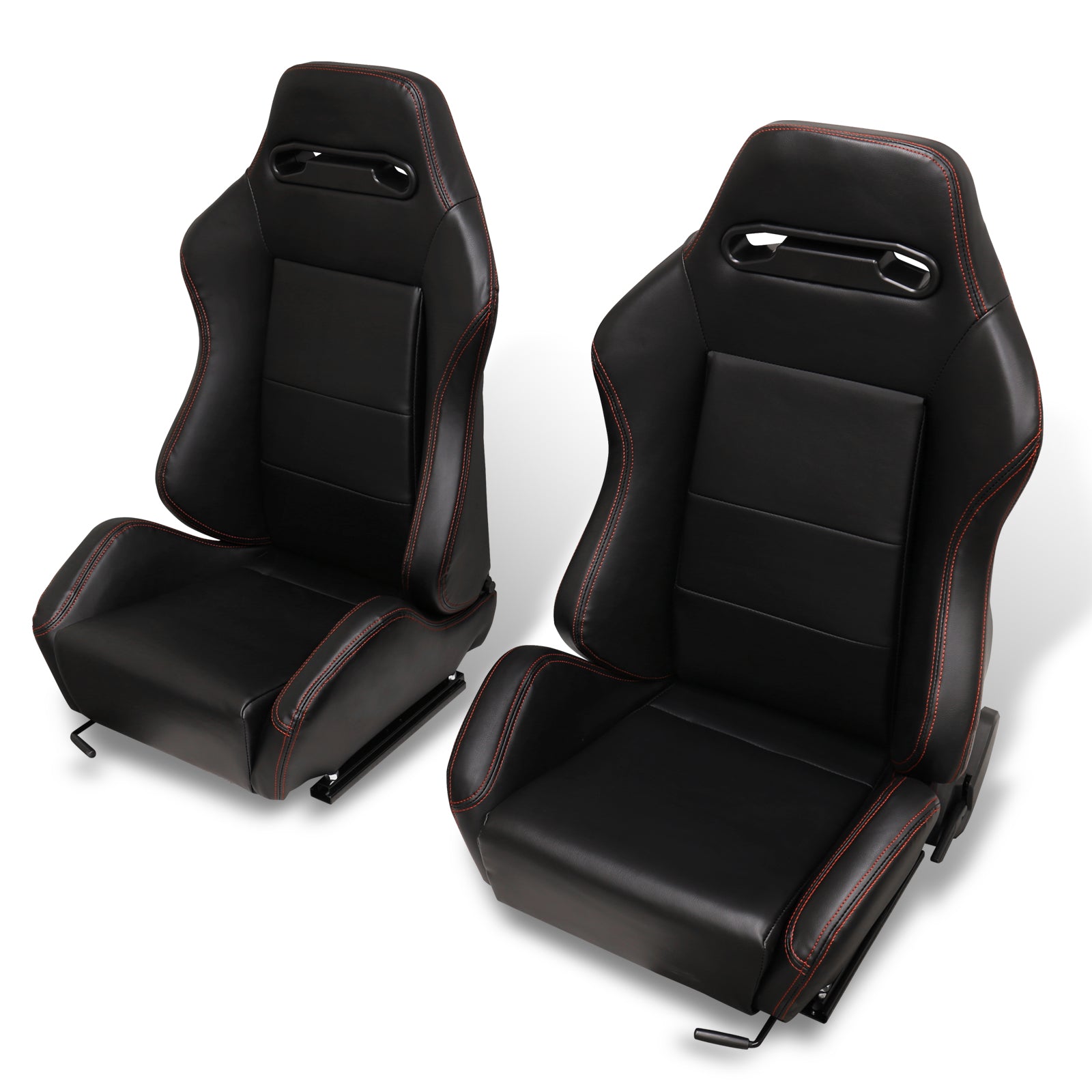 Universal Type-R Style Reclinable Racing Seats + Sliders Black PVC Lea ...