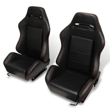 Load image into Gallery viewer, Universal Type-R Style Reclinable Racing Seats + Sliders Black PVC Leather with Red Stitching

