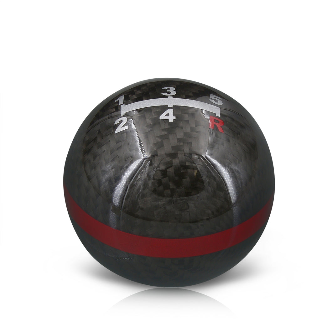 Universal 5 Speed M10x1.5 Ball Shift Knob Black Carbon Fiber with Red Rings