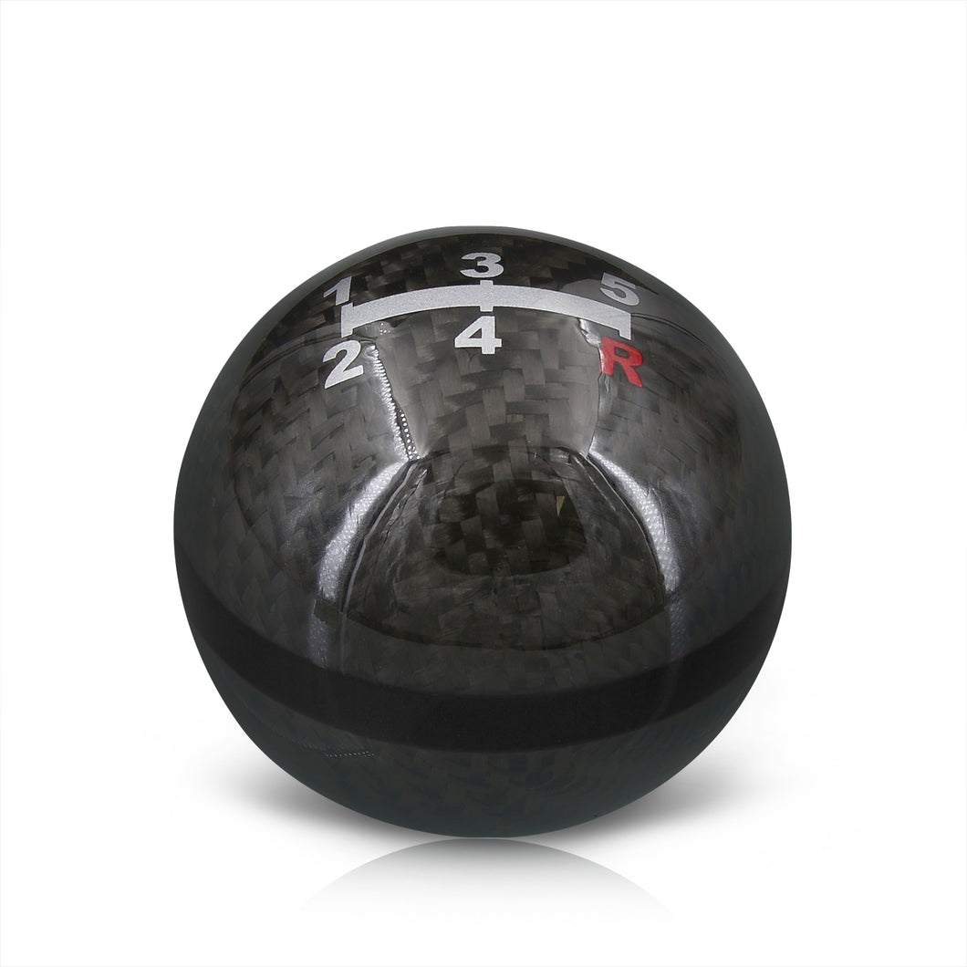 Universal 5 Speed M10x1.5 Ball Shift Knob Black Carbon Fiber with Black Rings