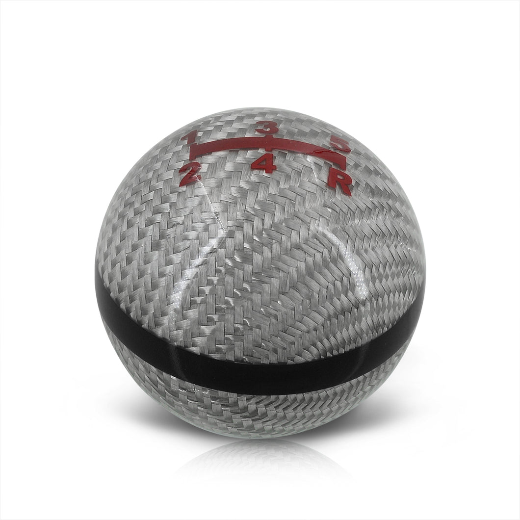 Universal 5 Speed M10x1.5 Ball Shift Knob Silver Carbon Fiber with Black Rings