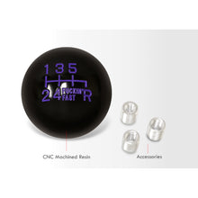 Load image into Gallery viewer, Universal 6 Speed M8 M10 M12 Fuckin&#39; Fast Ball Shift Knob Black with Purple Lettering (Bottom Right Reverse)
