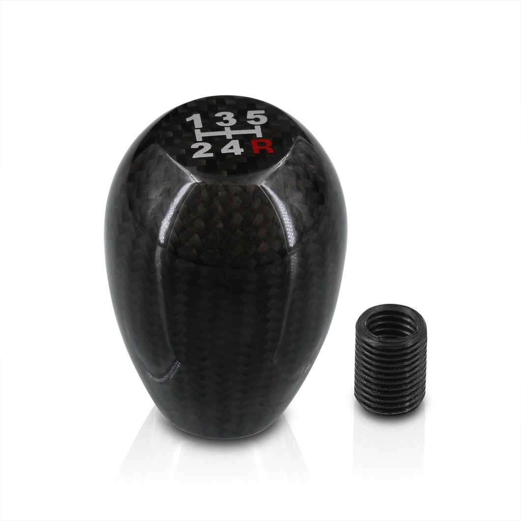 Universal 5 Speed M10x1.5 Type-R Style Shift Knob Carbon Fiber with White Lettering