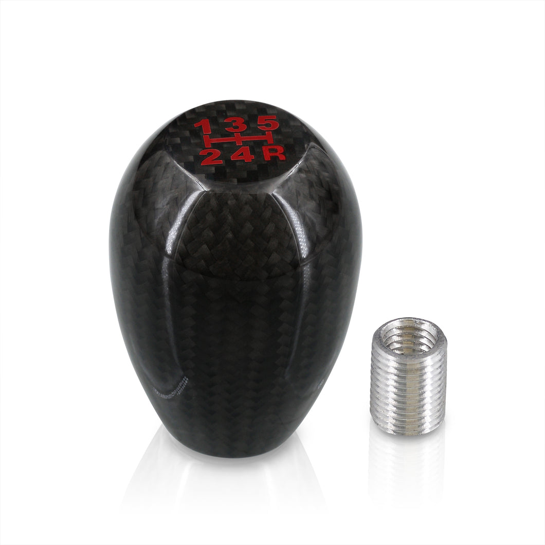Universal 5 Speed M10x1.5 Type-R Style Shift Knob Black Carbon Fiber with Red Lettering