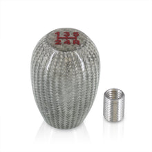 Load image into Gallery viewer, Universal 5 Speed M10x1.5 Type-R Style Shift Knob Silver Carbon Fiber with Red Lettering
