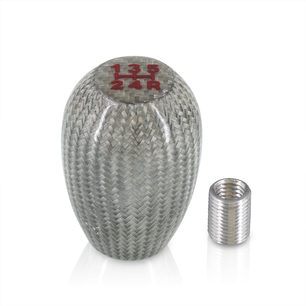 Universal 5 Speed M10x1.5 Type-R Style Shift Knob Silver Carbon Fiber with Red Lettering