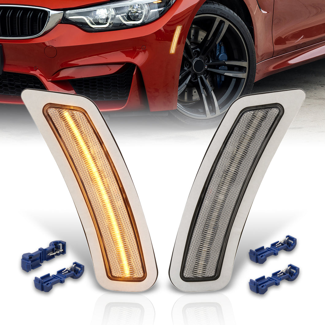 BMW 3 Series F80 M3 Sedan 2015-2018 / F82 F83 M4 Coupe 2014-2020 Front Bumper Amber LED Side Marker Reflector Lights Clear Len