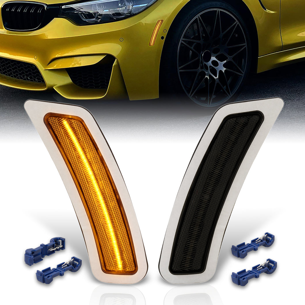 BMW 3 Series F80 M3 Sedan 2015-2018 / F82 F83 M4 Coupe 2014-2020 Front Bumper Amber LED Side Marker Reflector Lights Smoke Len