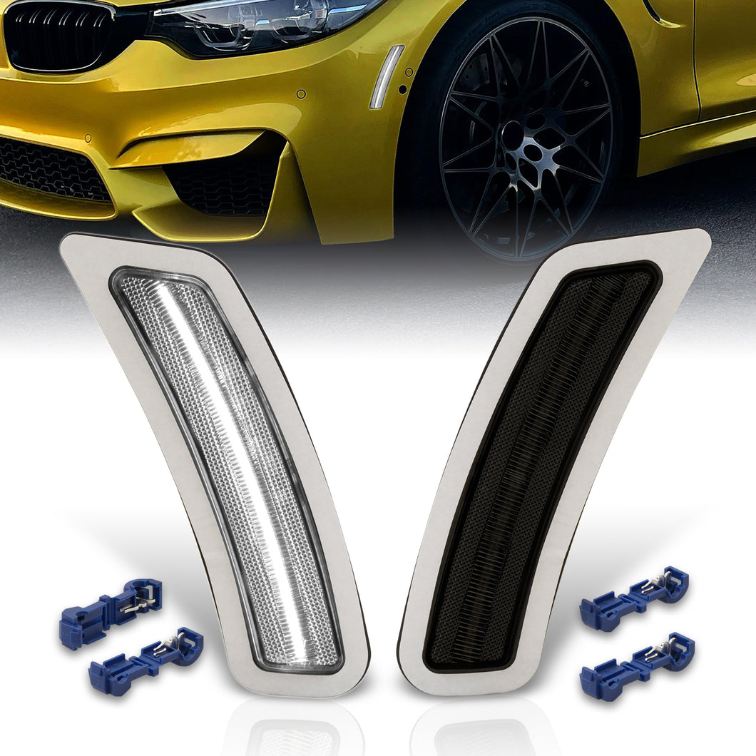 BMW 3 Series F80 M3 Sedan 2015-2018 / F82 F83 M4 Coupe 2014-2020 Front Bumper White LED Side Marker Reflector Lights Smoke Len