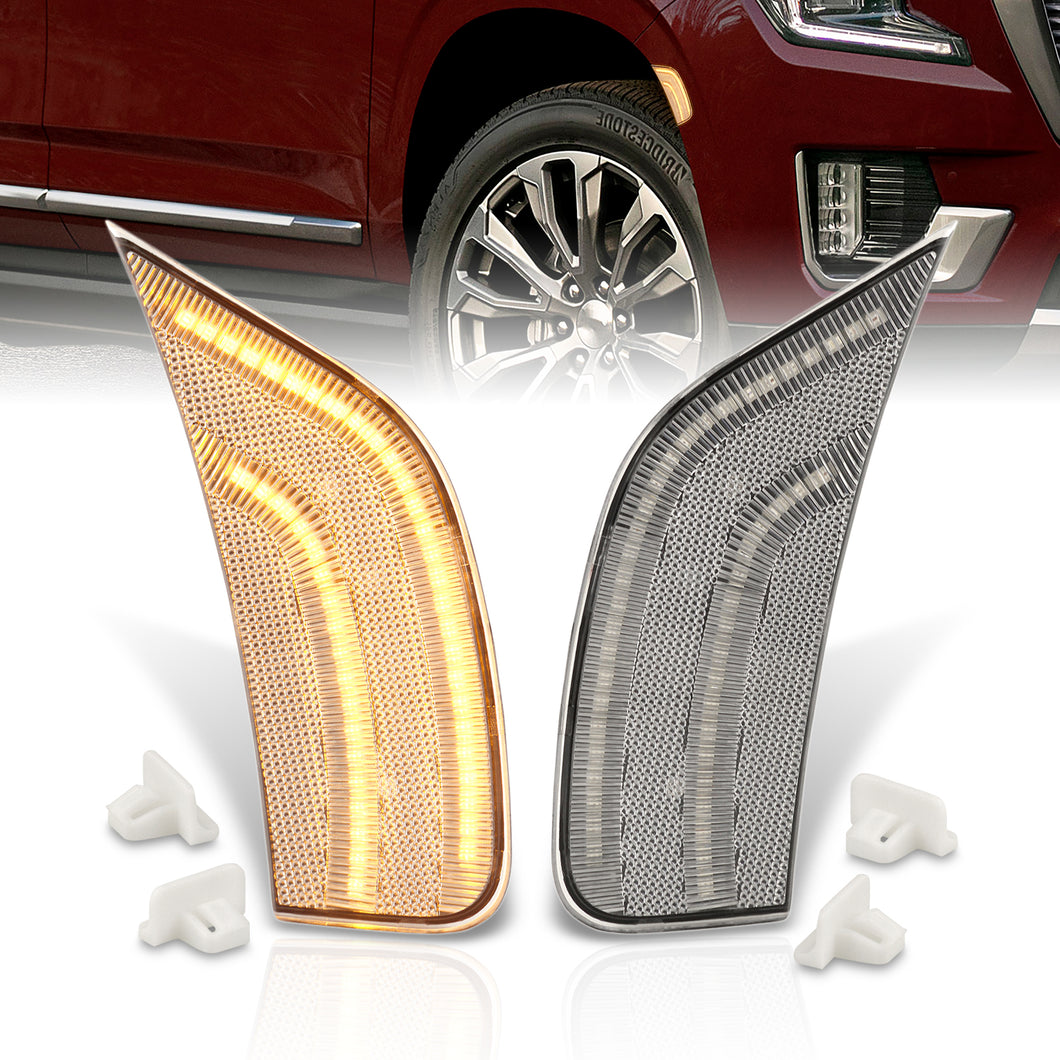 Chevrolet Escalade Suburban Tahoe 2021-2022 / GMC Yukon XL 2021-2023 Front Amber LED Side Marker Lights Clear Len