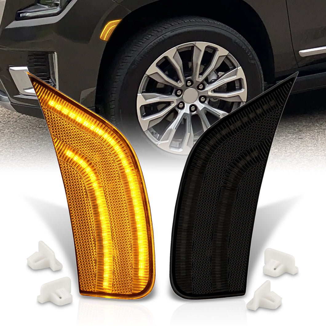 Chevrolet Escalade Suburban Tahoe 2021-2022 / GMC Yukon XL 2021-2023 Front Amber LED Side Marker Lights Smoke Len