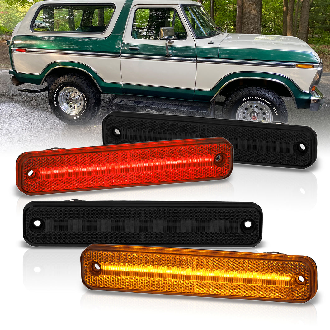 Ford Bronco 1978-1979 / F100 F150 F250 1973-1979 / E150 E350 Econoline 1975-1991 4 Piece Front Amber & Rear Red LED Side Marker Lights Smoke Len