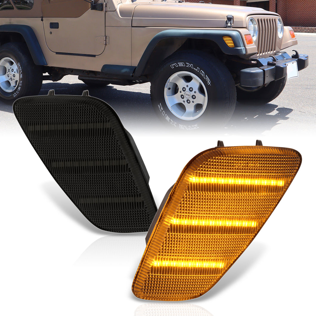 Jeep Wrangler TJ 1997-2006 Front Amber LED Side Marker Lights Smoke Len