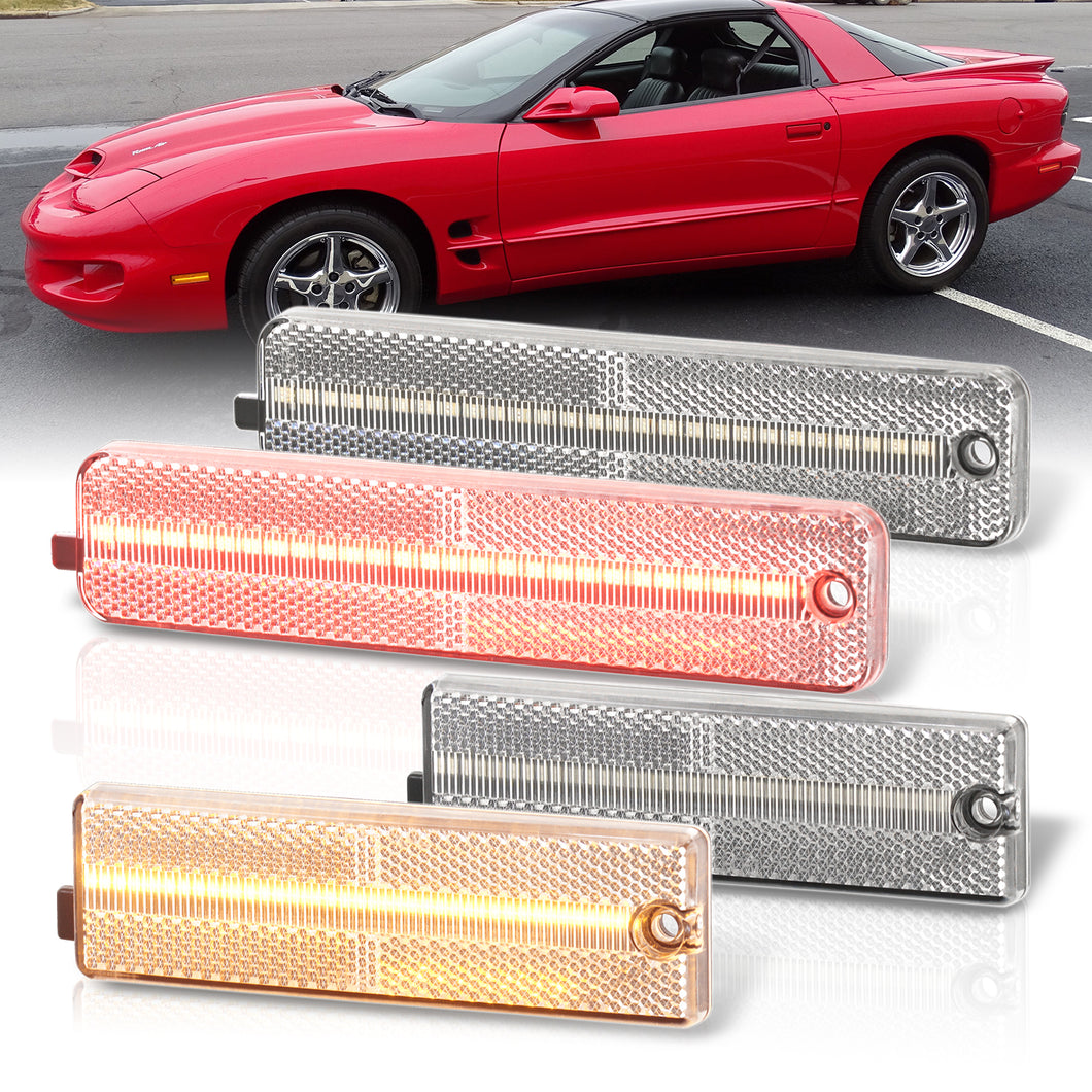 Pontiac Firebird 1998-2002 4 Piece Front Amber & Rear Red LED Side Marker Lights Clear Len